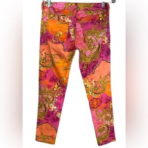Decree Vibrant Pink and Orange Baroque Print super skinny pants size 9